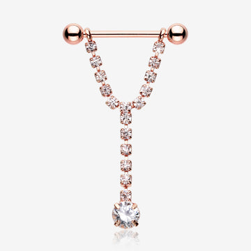 A Pair of Rose Gold Chandelier Gems Nipple Barbell Ring-Clear Gem